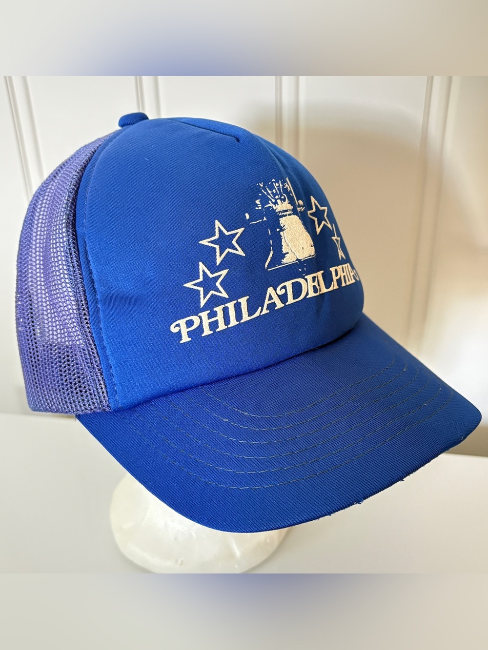 Vintage Philadelphia Blue Liberty Bell Tourist Trucker Hat Snapback Foam Mesh